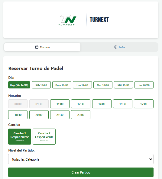 Panel de turnos TurNext